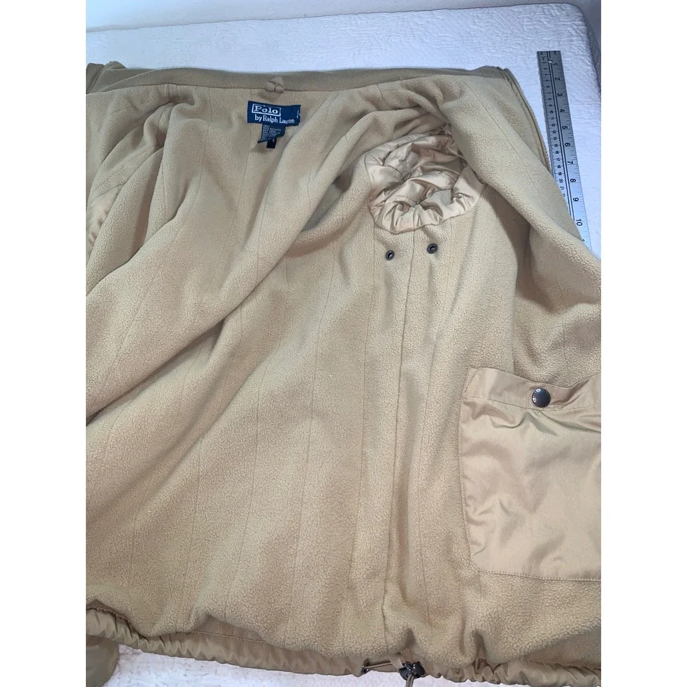 Polo Ralph Lauren Mens Tan Windbreaker Jacket Stowaway Hood Fleece Lined Large